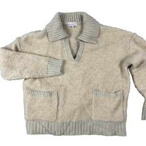 Everlasting Eve Sweater Oversized Teddy Sherpa Ribbed Knit Collar Size Small Tan